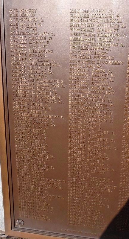 World War Memorial Honor Roll Detail image. Click for full size.