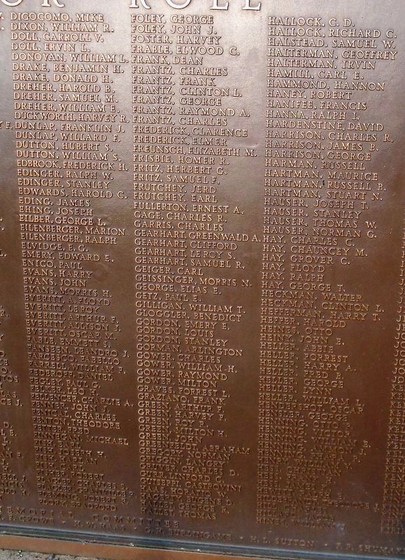 World War Memorial Honor Roll Detail image. Click for full size.