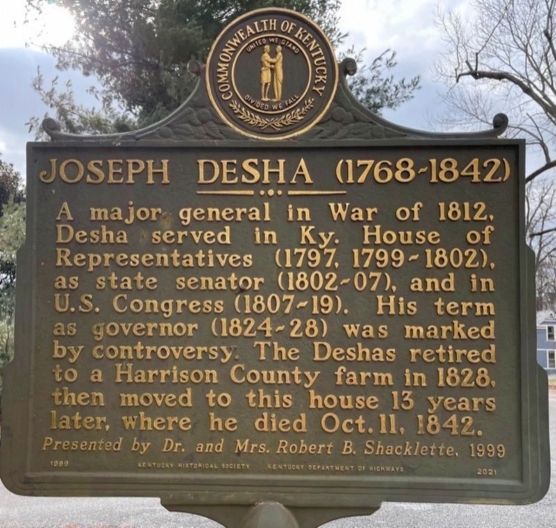 Joseph Desha (1768-1842) side of the marker. Click for full size. Joseph Desha (1768-1842) side of the marker image. Click for full size.