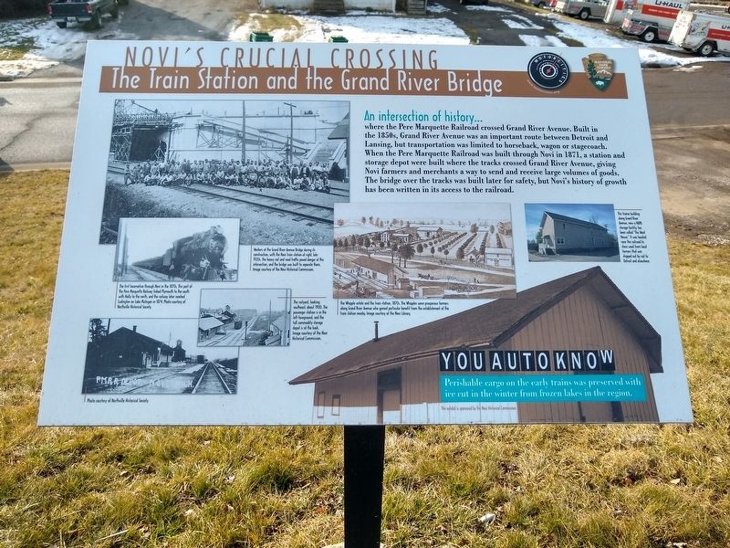 Novi's Crucial Crossing: The Train Station and the Grand River Bridge Marker image. Click for full size.