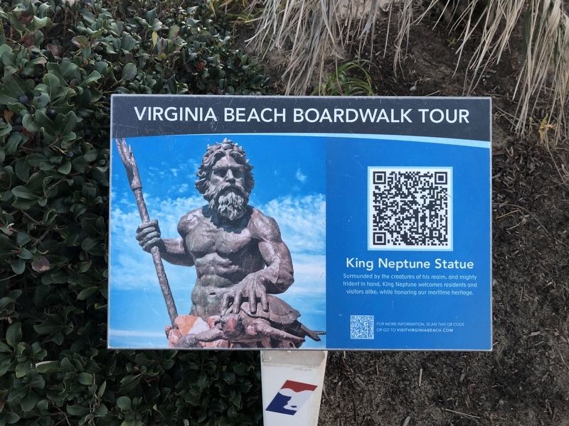 Virginia Beach Boardwalk Tour plaque for the King Neptune Statue. Click for full size. Virginia Beach Boardwalk Tour plaque for the King Neptune Statue image. Click for full size.