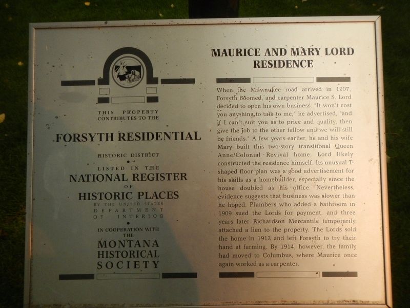 Maurice and Mary Lord Residence Marker image. Click for full size.