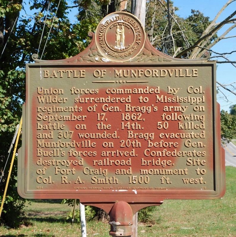 Battle of Munfordville Marker. Click for full size. Battle of Munfordville Marker image. Click for full size.
