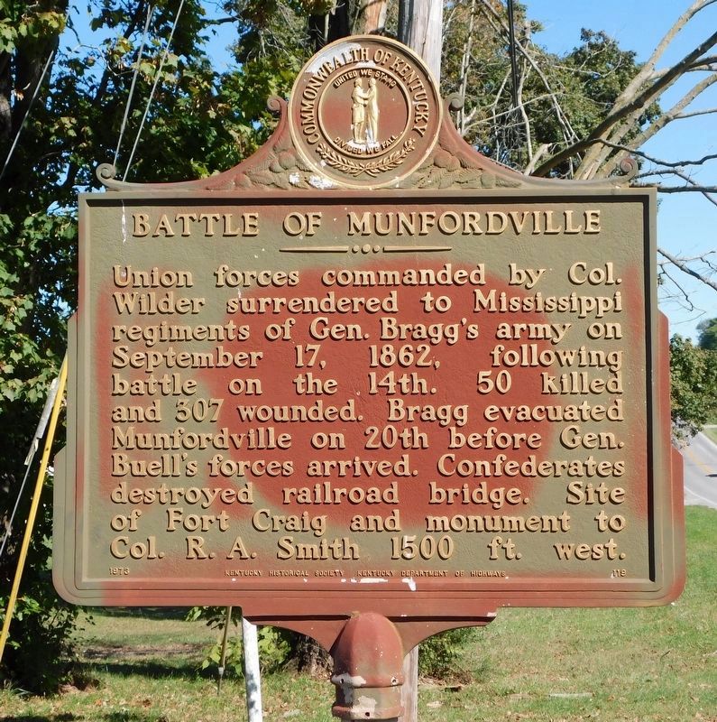 Battle of Munfordville Marker image. Click for full size.