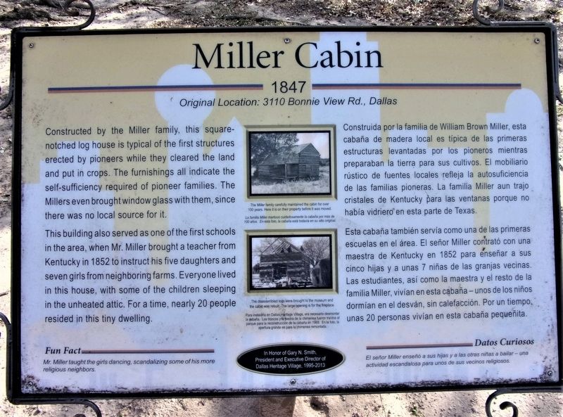 Miller Log Cabin park sign image. Click for full size.