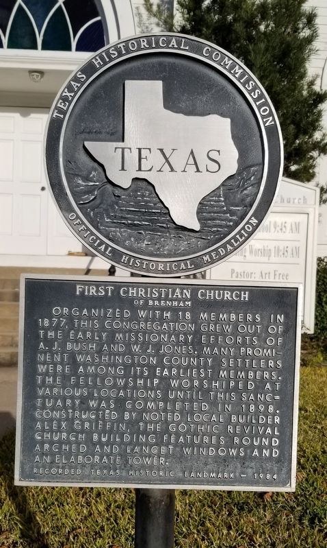 First Christian Church of Brenham Marker. Click for full size. First Christian Church of Brenham Marker image. Click for full size.