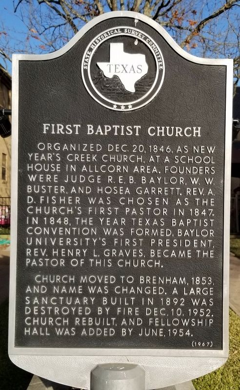 First Baptist Church Marker image. Click for full size.