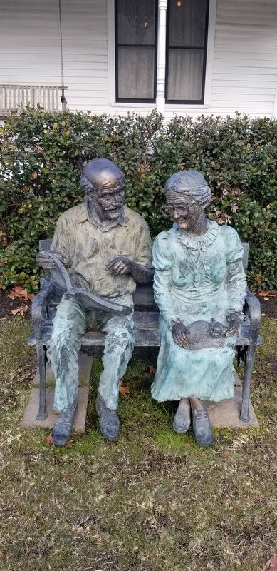 Statue of a couple out front of the Wright House Marker image. Click for full size.