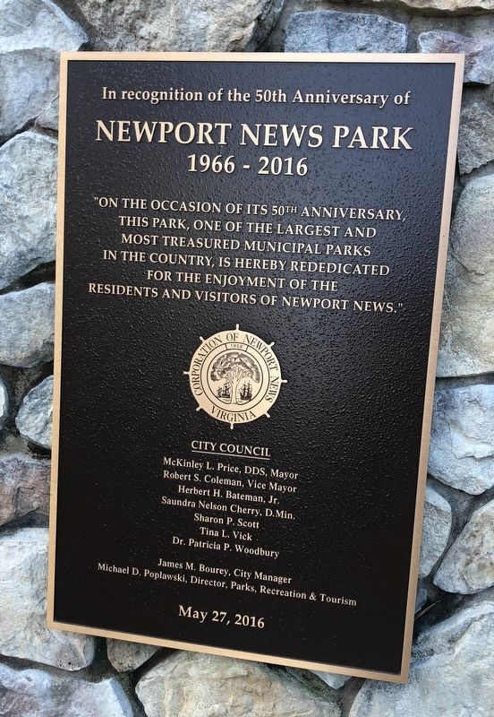 Newport News Park Marker [Left plaque] image. Click for full size.