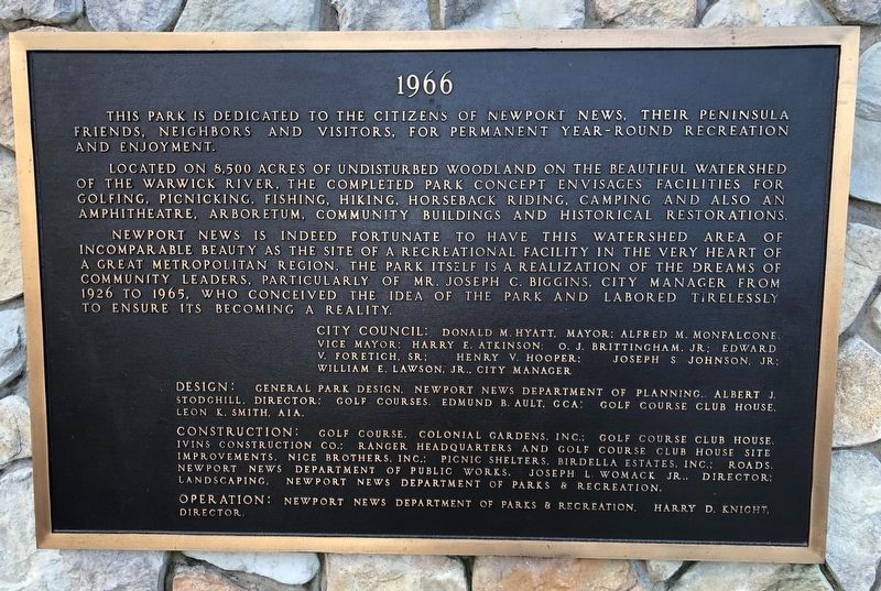 Newport News Park Marker [Center plaque] image. Click for full size.