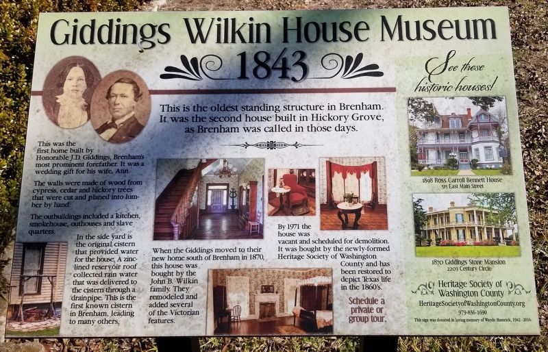 Giddings Wilkin House Museum 1843 Marker image. Click for full size.