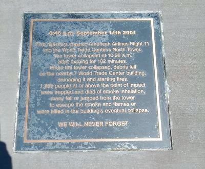 8:46 a.m. September 11th 2001 Marker. Click for full size. 8:46 a.m. September 11th 2001 Marker image. Click for full size.
