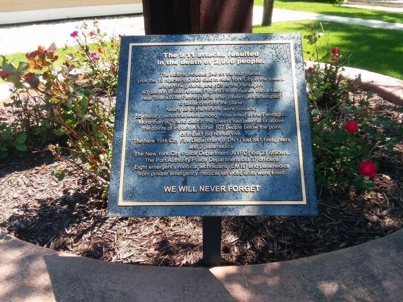 The 9-11 attacks resulted in the death of 2,996 people Marker. Click for full size. The 9-11 attacks resulted in the death of 2,996 people Marker image. Click for full size.