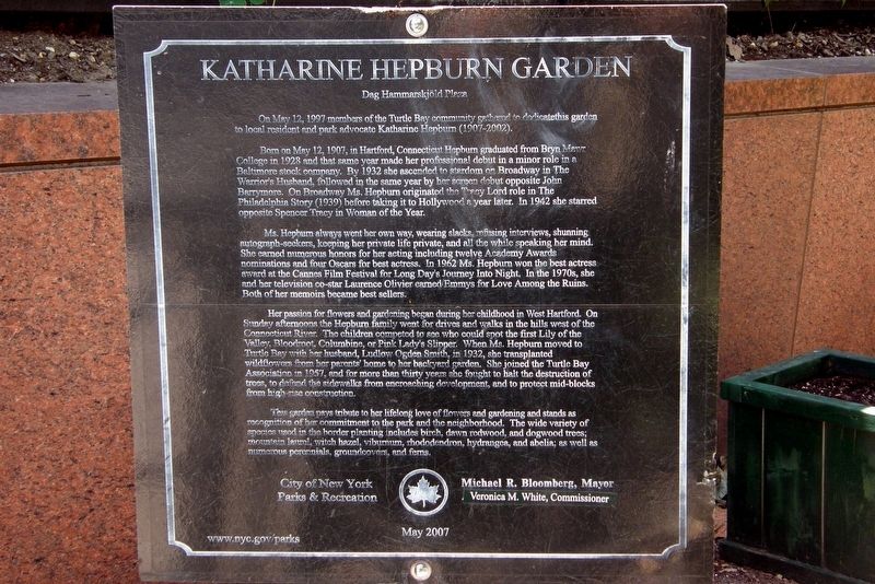 Katharine Hepburn Garden Marker. Click for full size. Katharine Hepburn Garden Marker image. Click for full size.