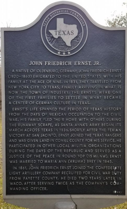 John Friedrich Ernst, Jr. Marker. Click for full size. John Friedrich Ernst, Jr. Marker image. Click for full size.