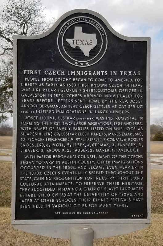 First Czech Immigrants in Texas Marker image. Click for full size.