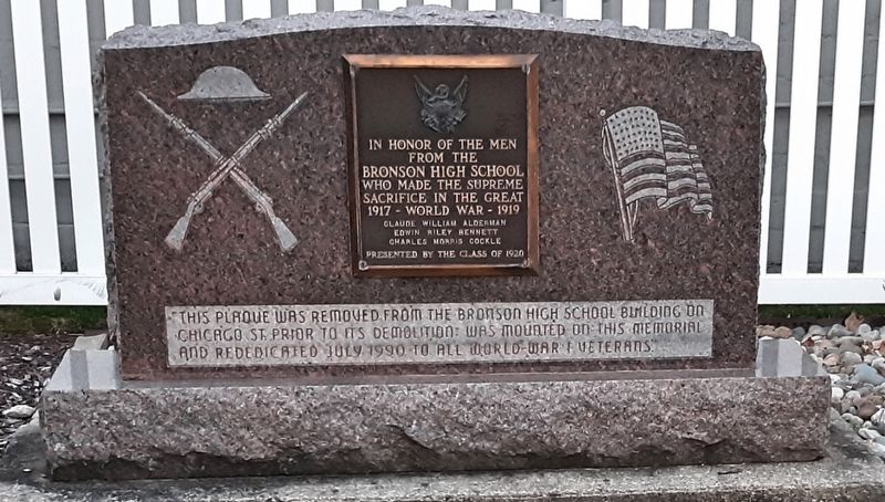 Bronson High School World War Memorial. Click for full size. Bronson High School World War Memorial image. Click for full size.