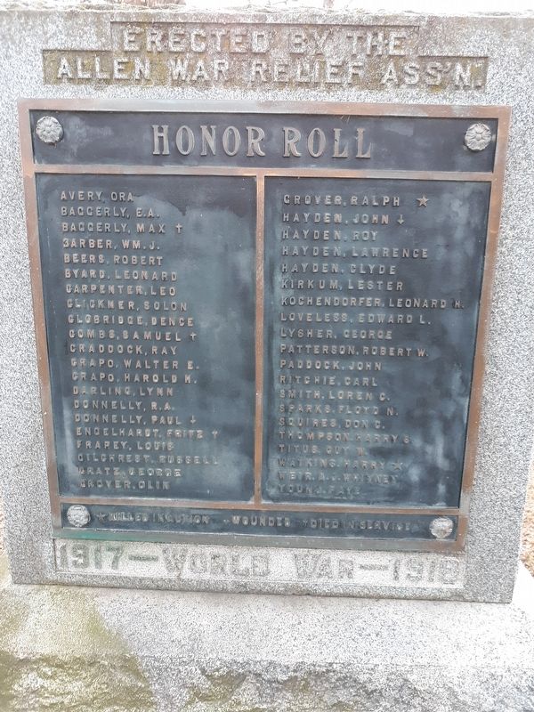 Allen World War Honor Roll Marker image. Click for full size.