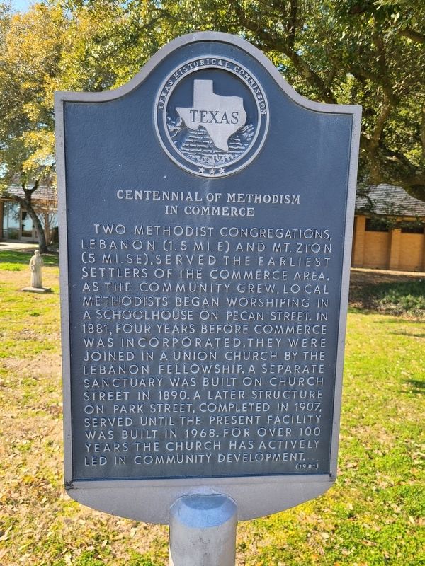 Centennial of Methodism in Commerce Marker image. Click for full size.