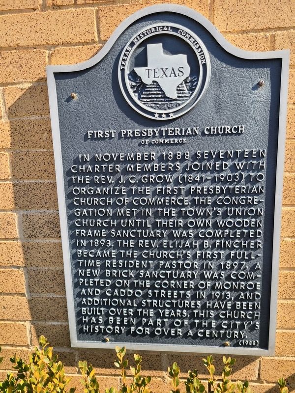 First Presbyterian Church of Commerce Marker image. Click for full size.