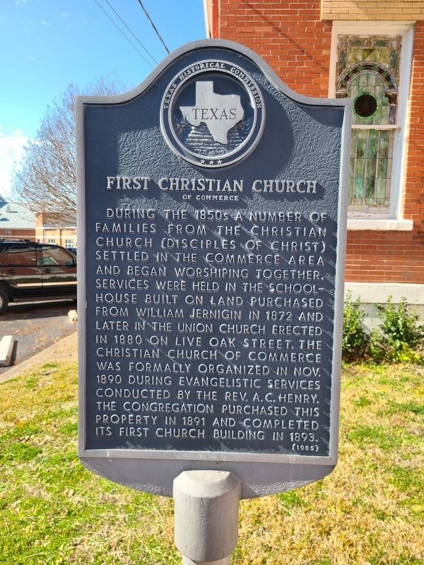 First Christian Church of Commerce Marker. Click for full size. First Christian Church of Commerce Marker image. Click for full size.