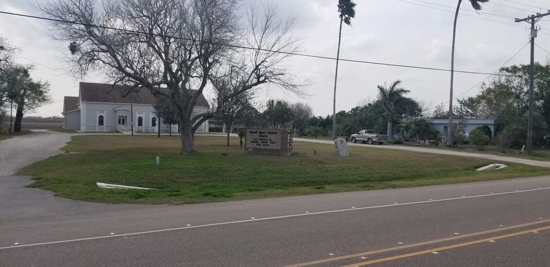 The Las Rucias Marker in front of the Sacred Heart Catholic Church. Click for full size. The Las Rucias Marker in front of the Sacred Heart Catholic Church image. Click for full size.