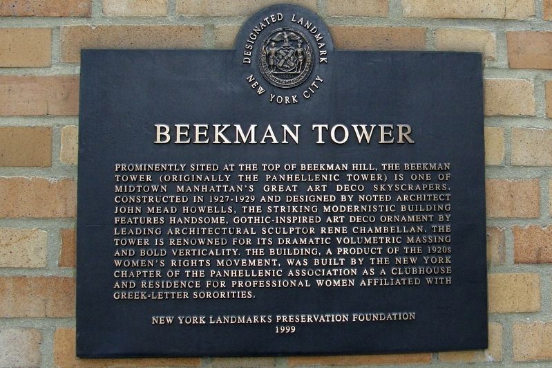 Beekman Tower plaque image. Click for full size.