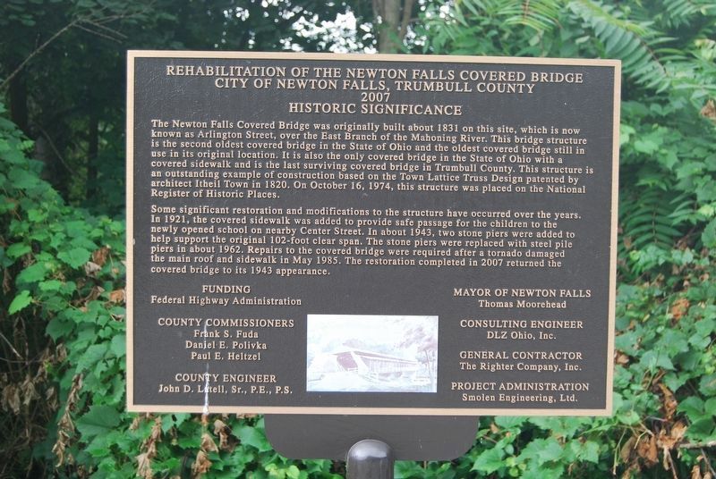 Rehabilitation of the Newtown Falls Covered Bridge Marker image. Click for full size.