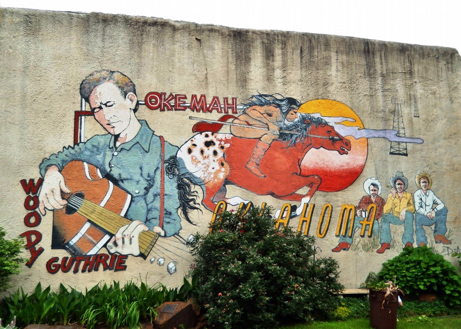 Woody Guthrie Mural (<i>located near marker</i>) image. Click for full size.