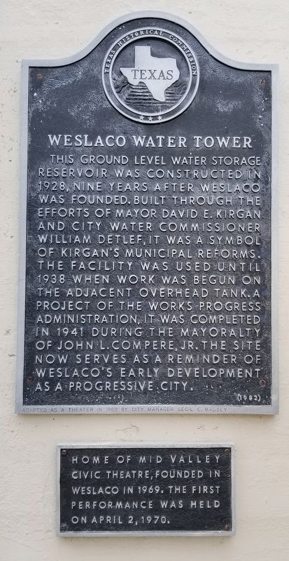 Weslaco Water Tower Marker image. Click for full size.