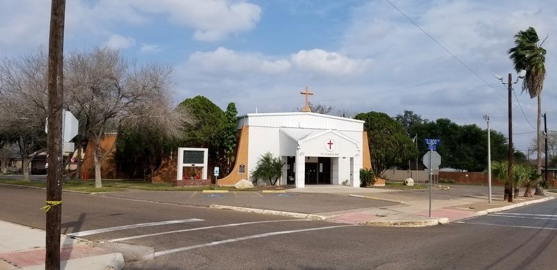 The view of the Saint Joan of Arc Catholic Church and Marker from the road image. Click for full size.