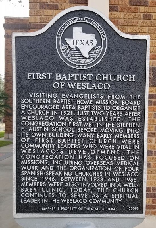 First Baptist Church of Weslaco Marker image. Click for full size.