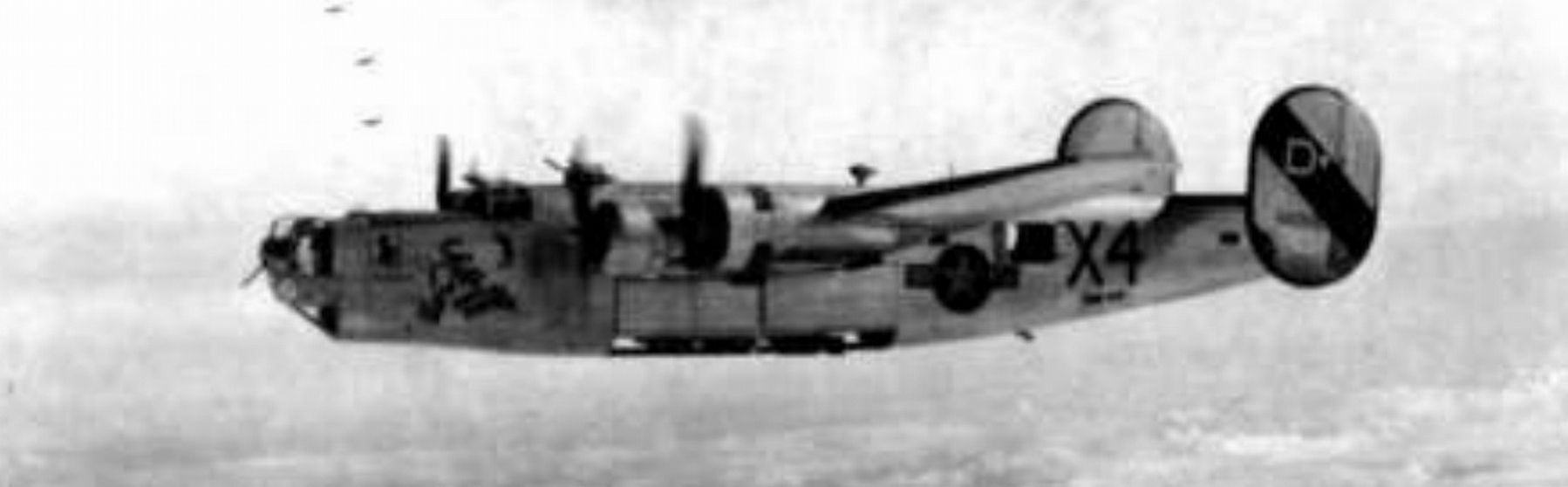A B-24 Liberator from the 859th Bombardment Squadron, 492nd Bombardment Group, 8th Air Force, image. Click for full size.