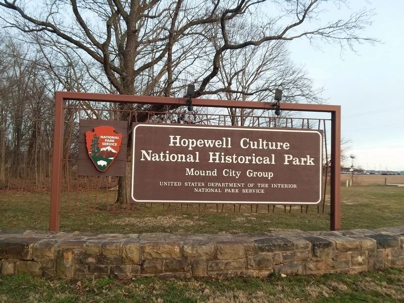 Hopewell Culture National Historical Park entrance sign image. Click for full size.