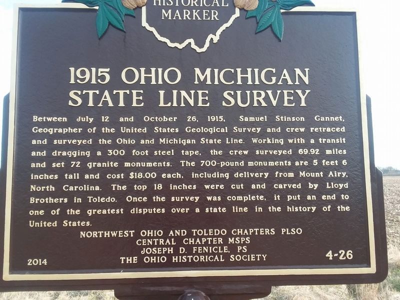 1915 Ohio Michigan State Line Survey side of the marker image. Click for full size.