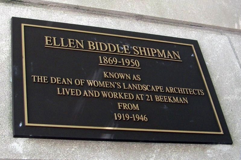 Ellen Biddle Shipman plaque. Click for full size. Ellen Biddle Shipman plaque image. Click for full size.