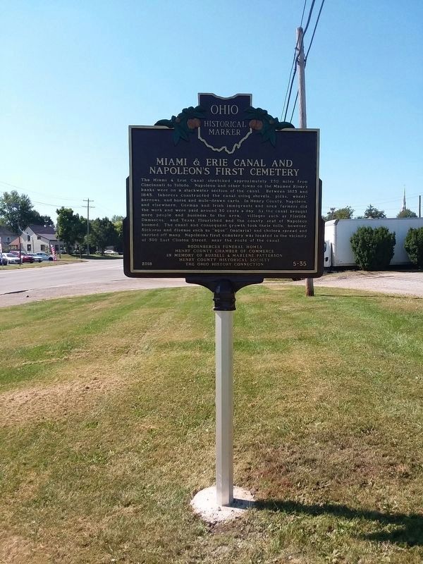 Miami & Erie Canal And Napoleon's First Cemetery Marker. Click for full size. Miami & Erie Canal And Napoleon's First Cemetery Marker image. Click for full size.