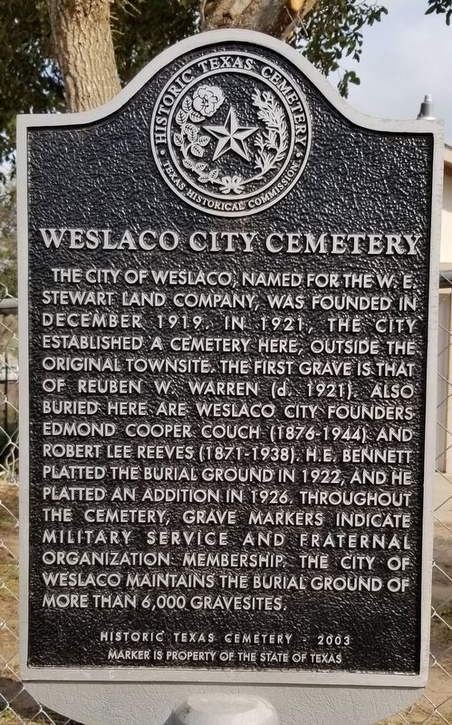 Weslaco City Cemetery Marker image. Click for full size.