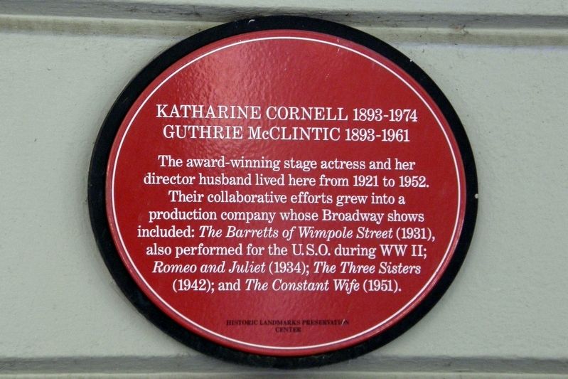 Katherine Cornell 1893-1974 / Guthrie McClintic 1893-1961 Marker image. Click for full size.