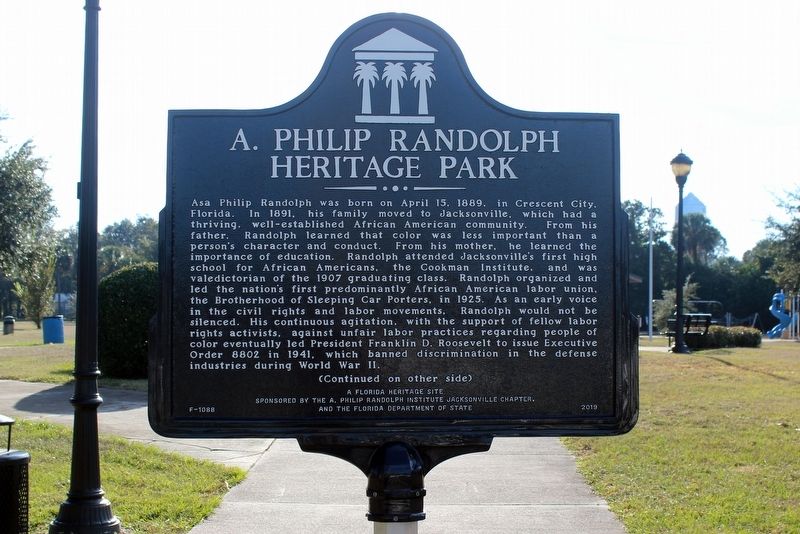A. Philip Randolph Heritage Park Marker Side 1 image. Click for full size.