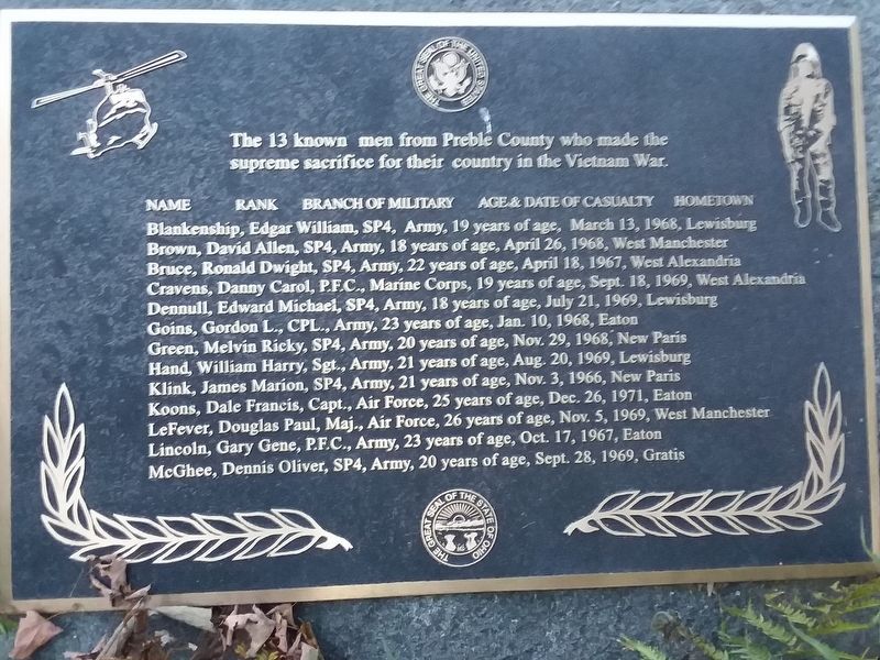 Preble County Vietnam Veterans Memorial image. Click for full size.