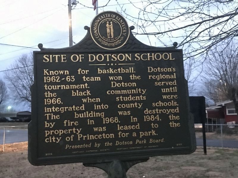 Site of Dotson School Marker reverse image. Click for full size.