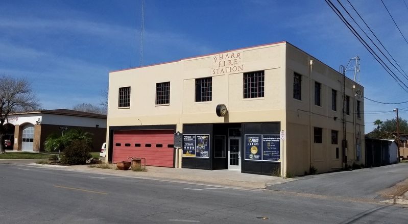 The old Pharr Fire Station and Volunteer Fire Department Marker image. Click for full size.