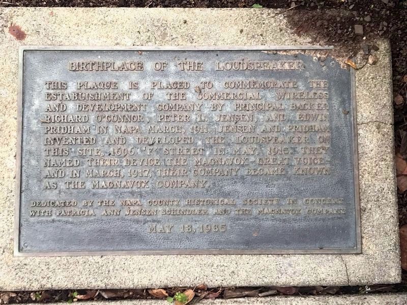 Napa - Birthplace of the Loudspeaker and the Magnavox Corp. Marker image. Click for full size.