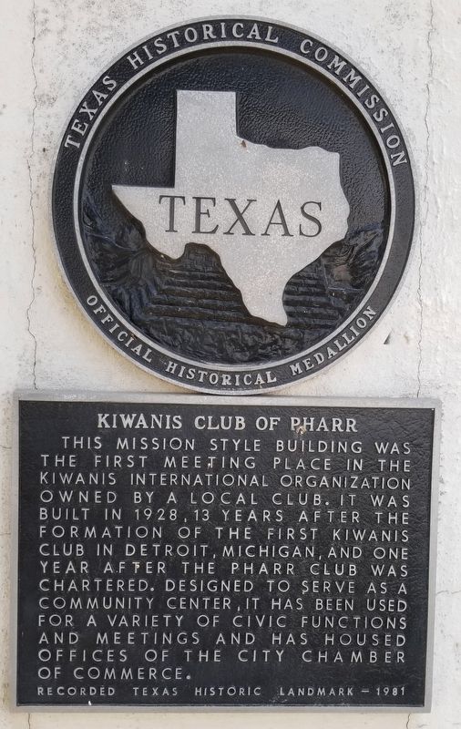 Kiwanis Club of Pharr Marker. Click for full size. Kiwanis Club of Pharr Marker image. Click for full size.