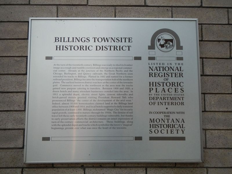 Billings Townsite Historic District Marker image. Click for full size.