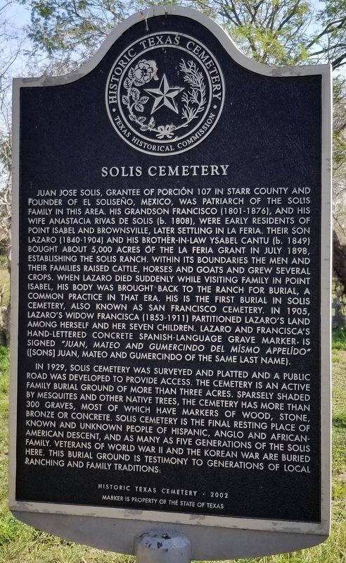 Solis Cemetery Marker image. Click for full size.
