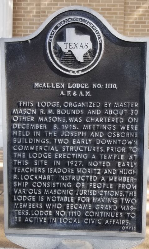 McAllen Lodge No. 1111 A.F. & A.M. Marker image. Click for full size.