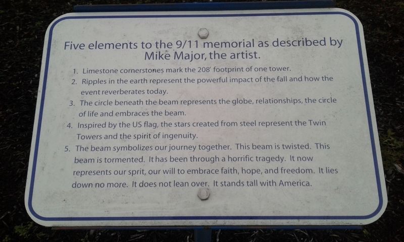 Five elements to the 9/11 memorial as described by Mike Major, the artist Marker image. Click for full size.