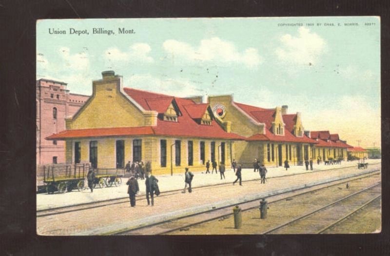 The Northern Pacific Depot, track side -- Vintage Postcard image. Click for full size.